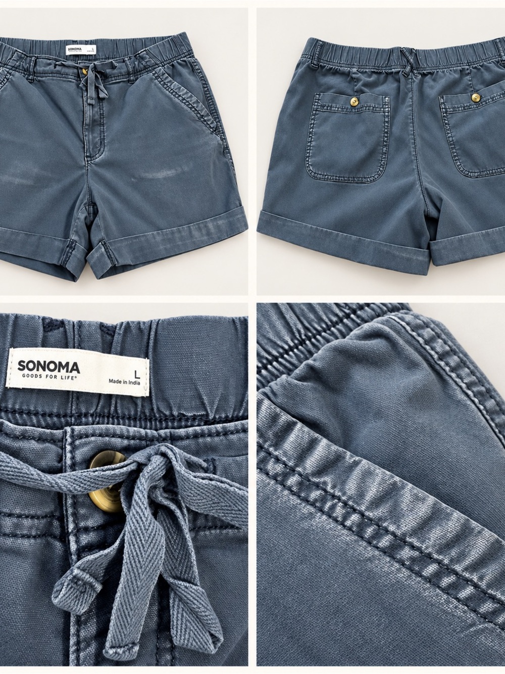 Sonoma Goods for Life Blue-Gray Drawstring Cuffed Shorts Size L
